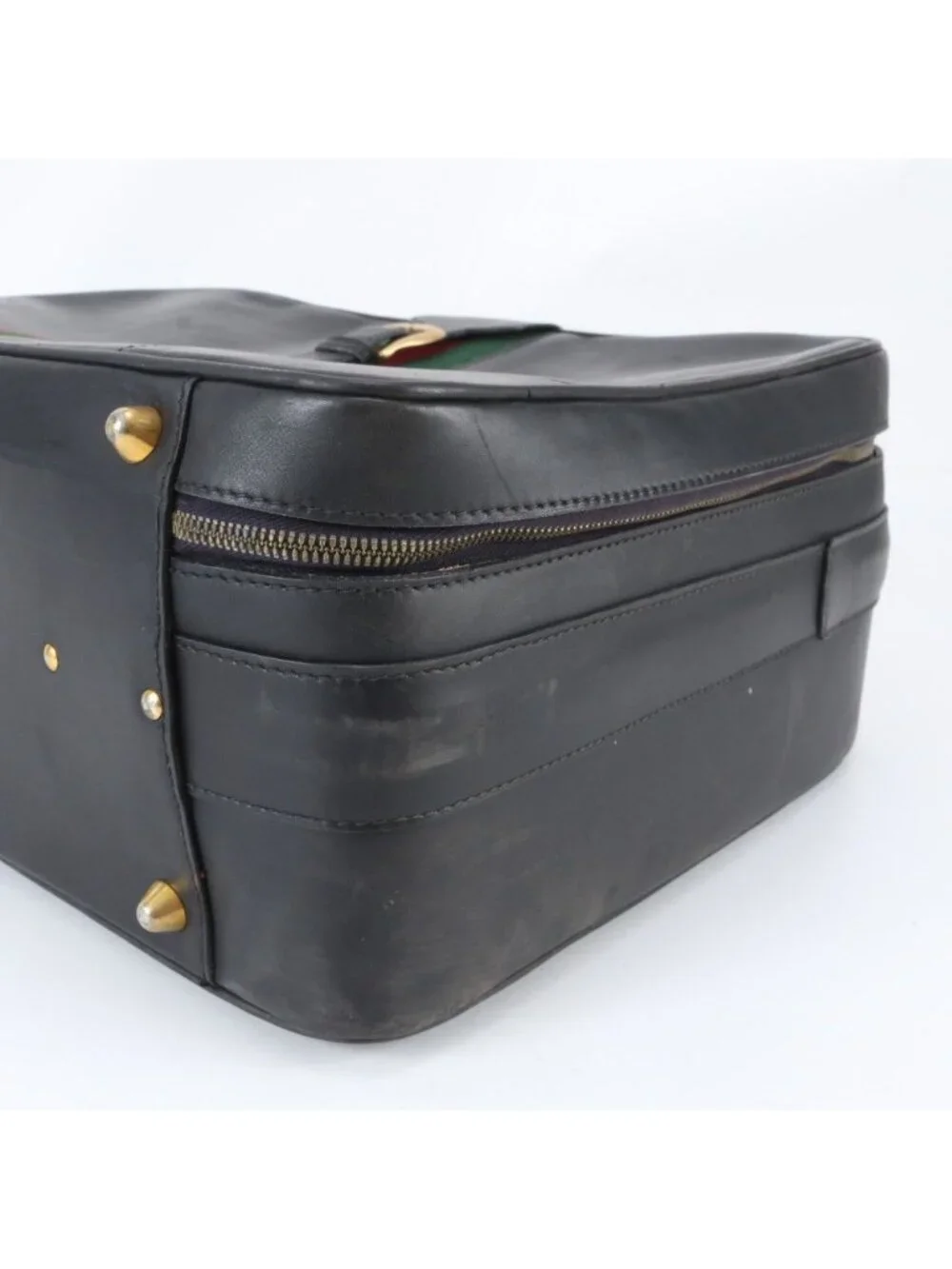 Gucci Vintage Sherry Line Leather Boston Bag Tote Carry Black